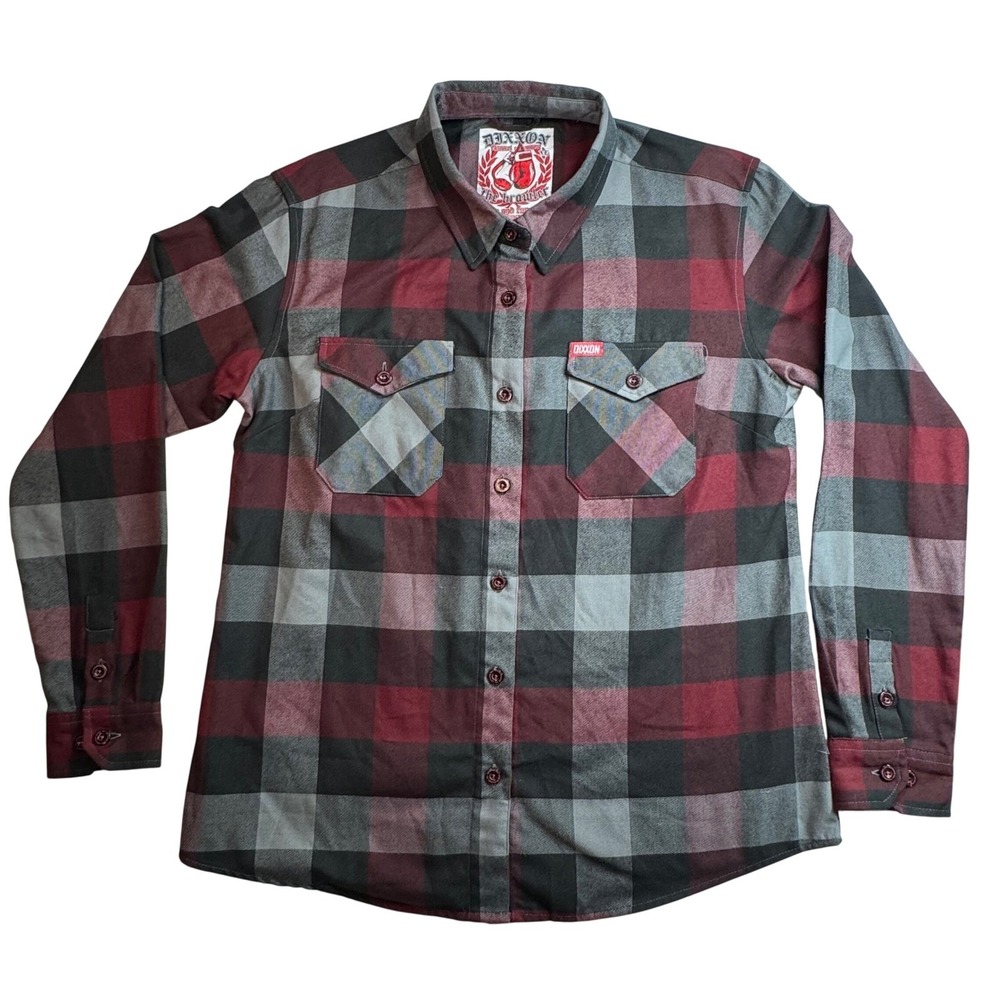 Dixxon Flannel Co The Brawler Womens XL Red Black Grey Plaid Button Up Shirt L/S - Picture 2 of 10